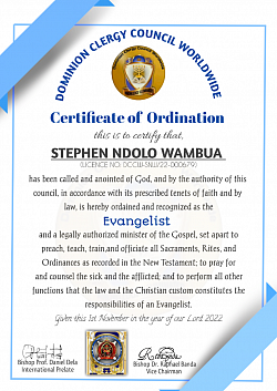 Certificate of Ordination